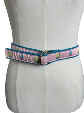 Douglas Paquette Sailboat Belt Small Pink Ribbon Skinny Nautical Blue Preppy